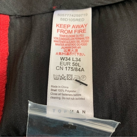 Topman Tyga Red Vertical StripedTrousers Size W34  New With Tags - Picture 8 of 9